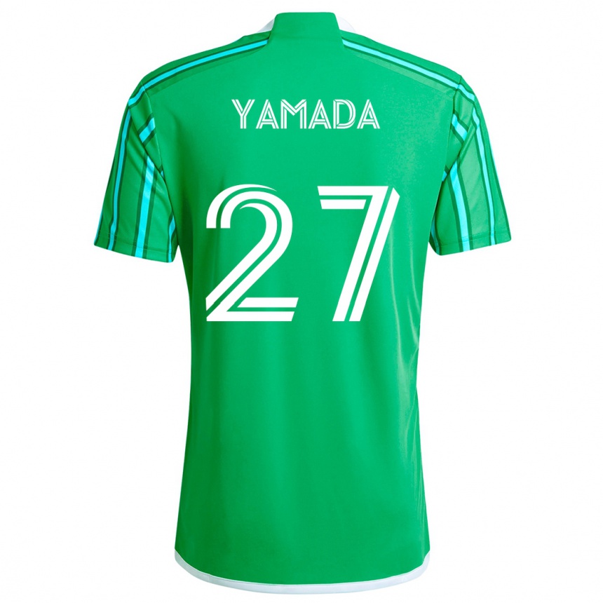 Kids Football Hikari Yamada #27 Green White Home Jersey 2024/25 T-Shirt