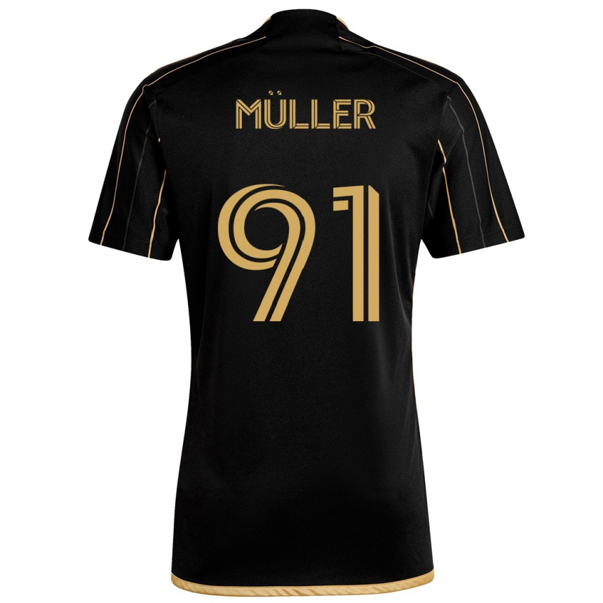 Kids Football Luis Müller #91 Black Gold Home Jersey 2024/25 T-Shirt