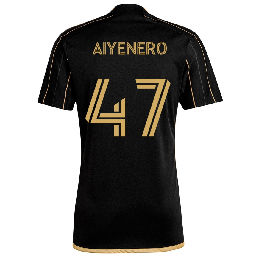 Kids Football Marius Aiyenero #47 Black Gold Home Jersey 2024/25 T-Shirt