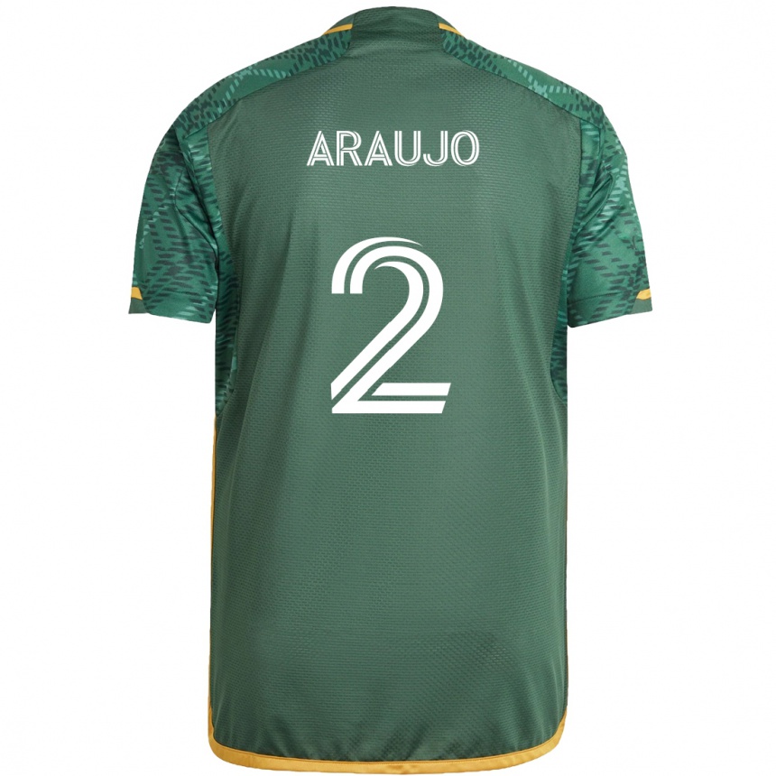 Kids Football Miguel Araujo #2 Green Orange Home Jersey 2024/25 T-Shirt