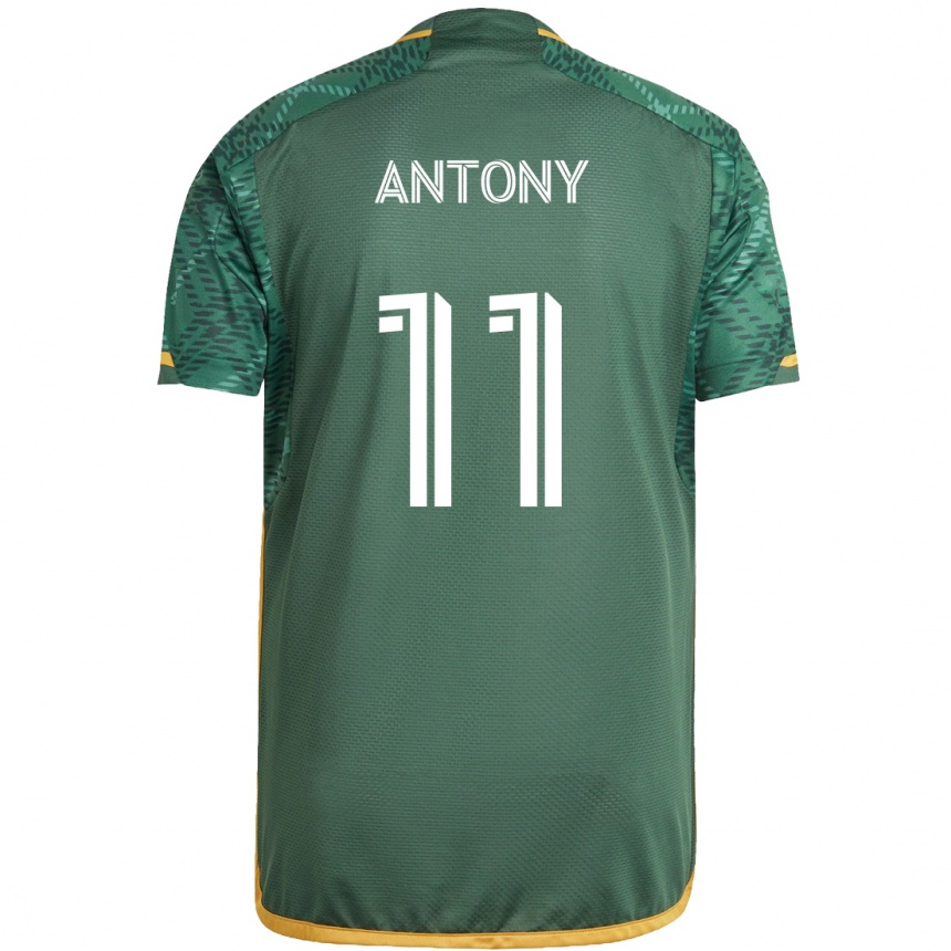 Kids Football Antony #11 Green Orange Home Jersey 2024/25 T-Shirt