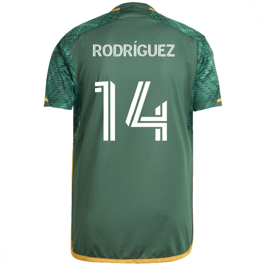 Kids Football Jonathan Rodríguez #14 Green Orange Home Jersey 2024/25 T-Shirt