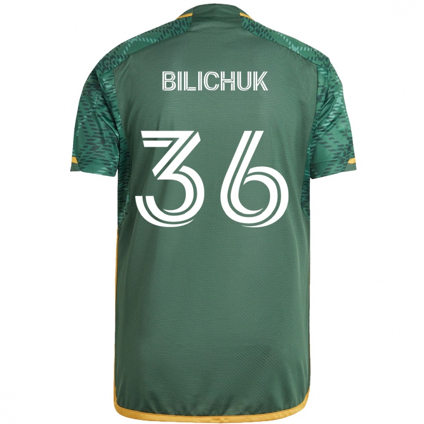 Kids Football Ryan Bilichuk #36 Green Orange Home Jersey 2024/25 T-Shirt