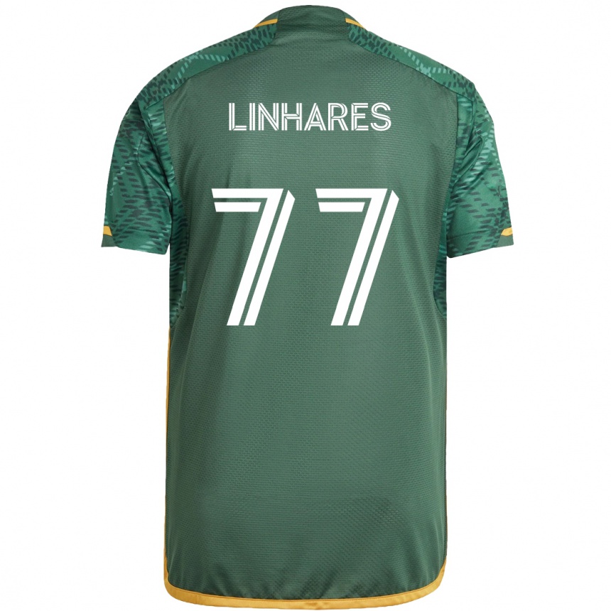 Kids Football Kyle Linhares #77 Green Orange Home Jersey 2024/25 T-Shirt