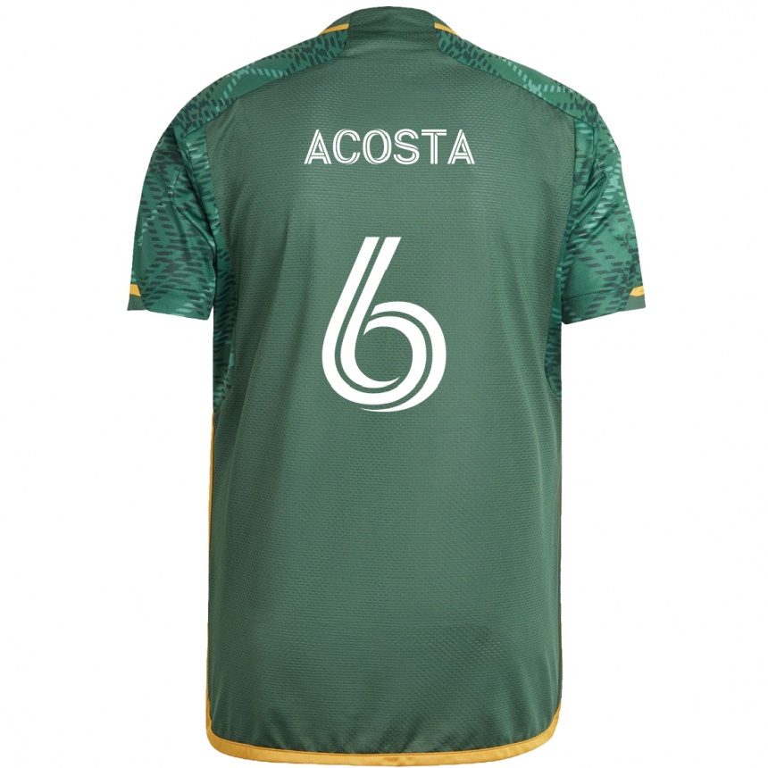 Kids Football Bryan Acosta #6 Green Orange Home Jersey 2024/25 T-Shirt