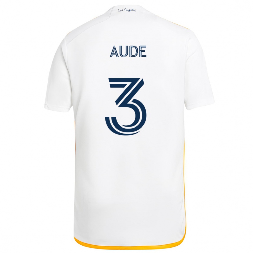 Kids Football Julián Aude #3 White Yellow Home Jersey 2024/25 T-Shirt