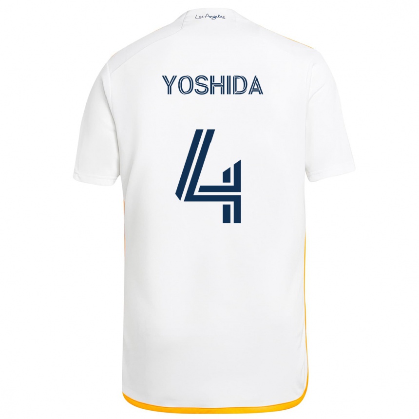 Kids Football Maya Yoshida #4 White Yellow Home Jersey 2024/25 T-Shirt