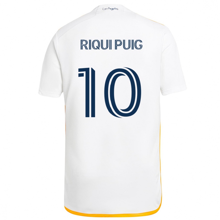 Kids Football Riqui Puig #10 White Yellow Home Jersey 2024/25 T-Shirt