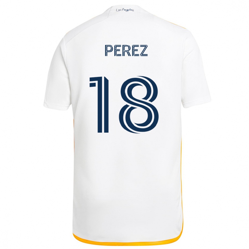 Kids Football Jonathan Pérez #18 White Yellow Home Jersey 2024/25 T-Shirt