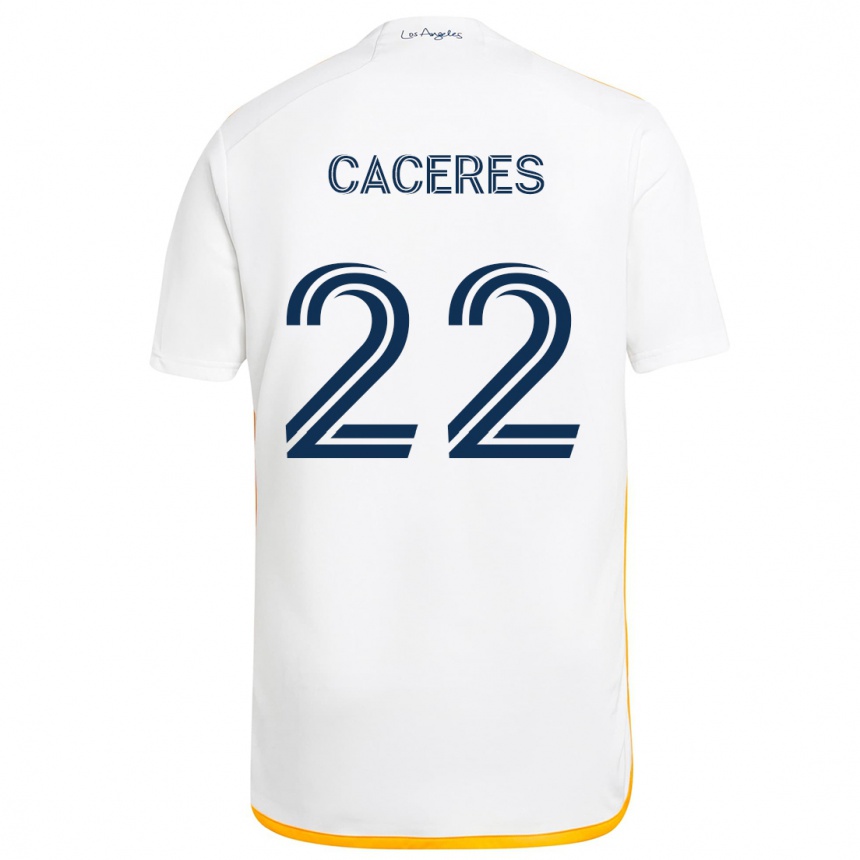 Kids Football Martín Cáceres #22 White Yellow Home Jersey 2024/25 T-Shirt