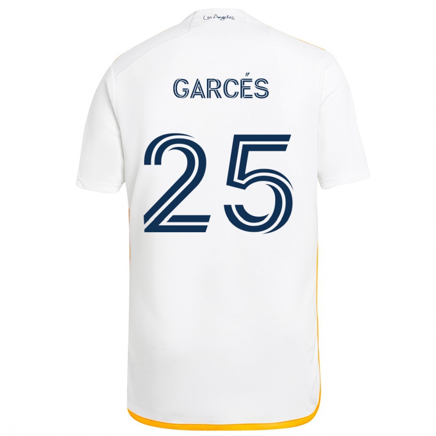 Kids Football Carlos Garcés #25 White Yellow Home Jersey 2024/25 T-Shirt