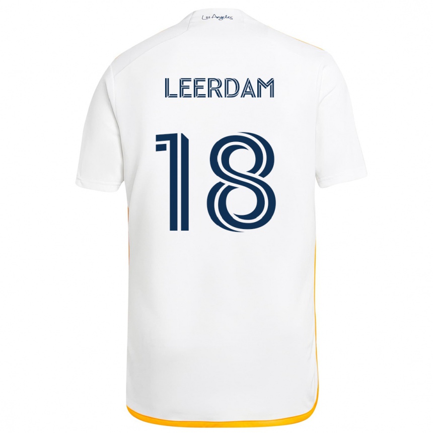 Kids Football Kelvin Leerdam #18 White Yellow Home Jersey 2024/25 T-Shirt