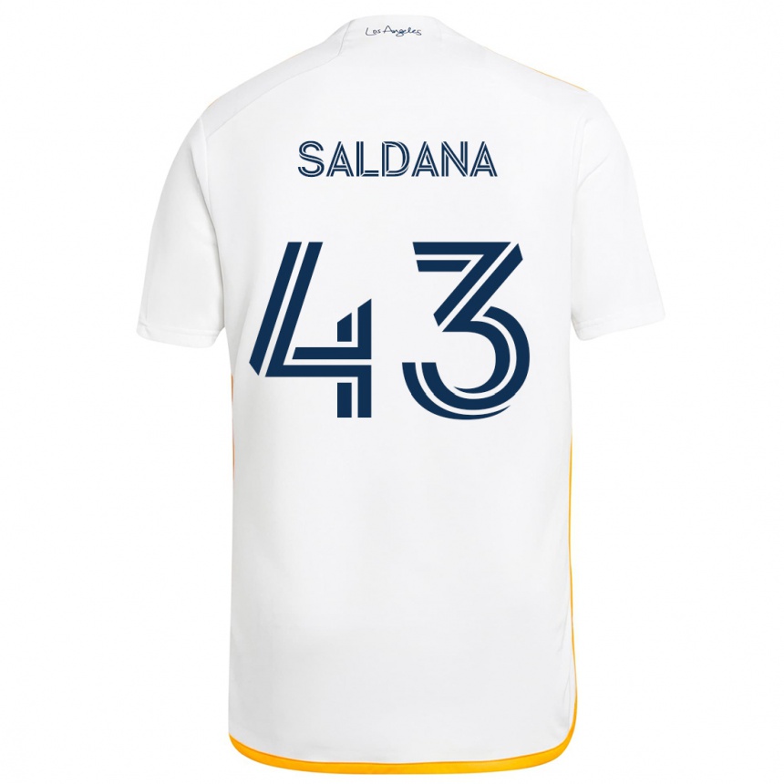 Kids Football Adam Saldaña #43 White Yellow Home Jersey 2024/25 T-Shirt