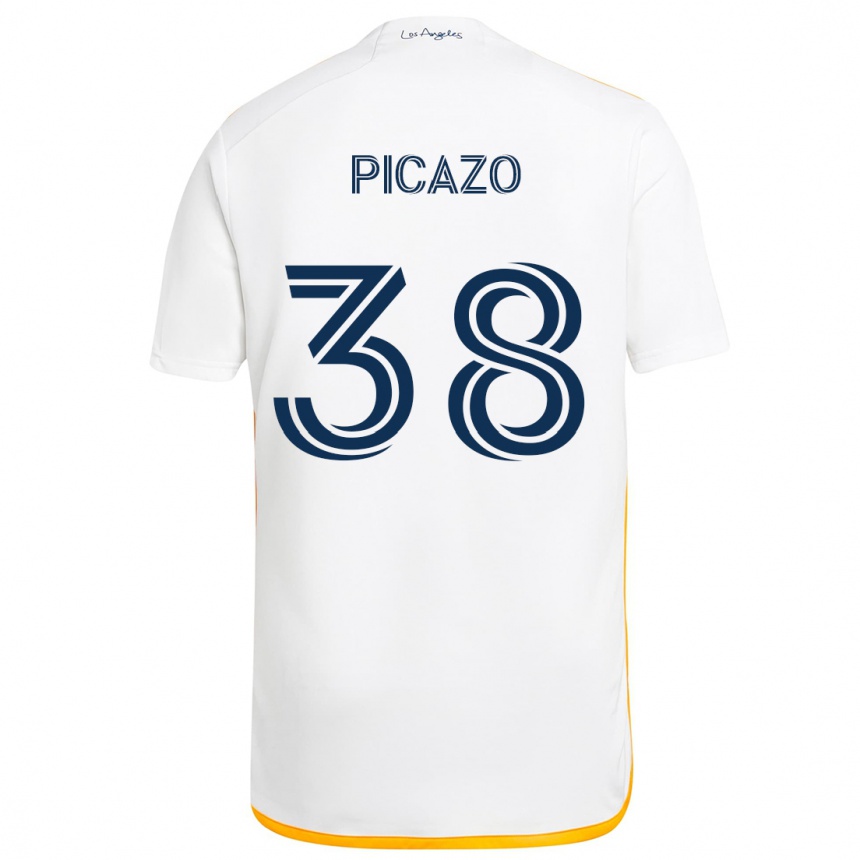 Kids Football Axel Picazo #38 White Yellow Home Jersey 2024/25 T-Shirt