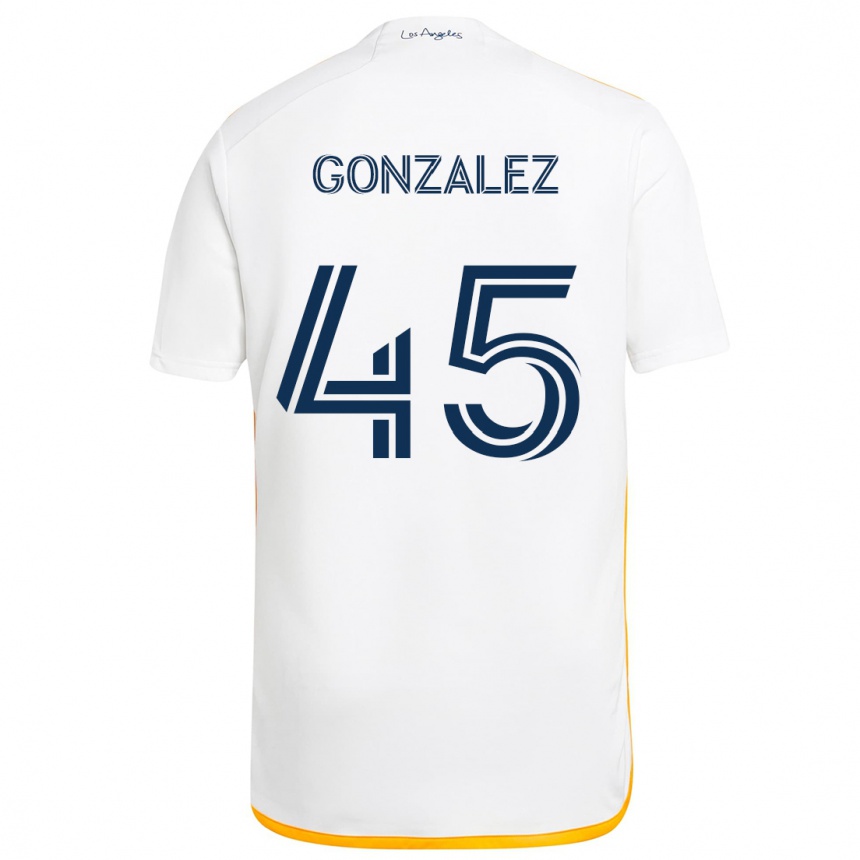 Kids Football Adrián González #45 White Yellow Home Jersey 2024/25 T-Shirt