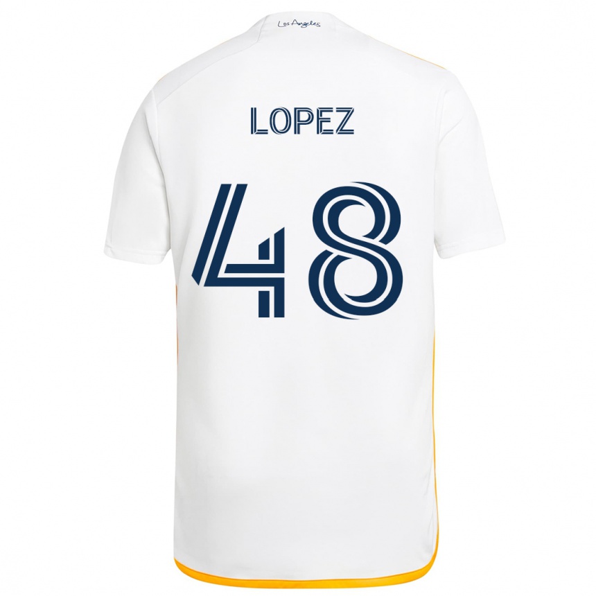 Kids Football Diego López #48 White Yellow Home Jersey 2024/25 T-Shirt