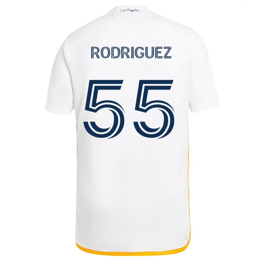 Kids Football Diego Rodriguez #55 White Yellow Home Jersey 2024/25 T-Shirt