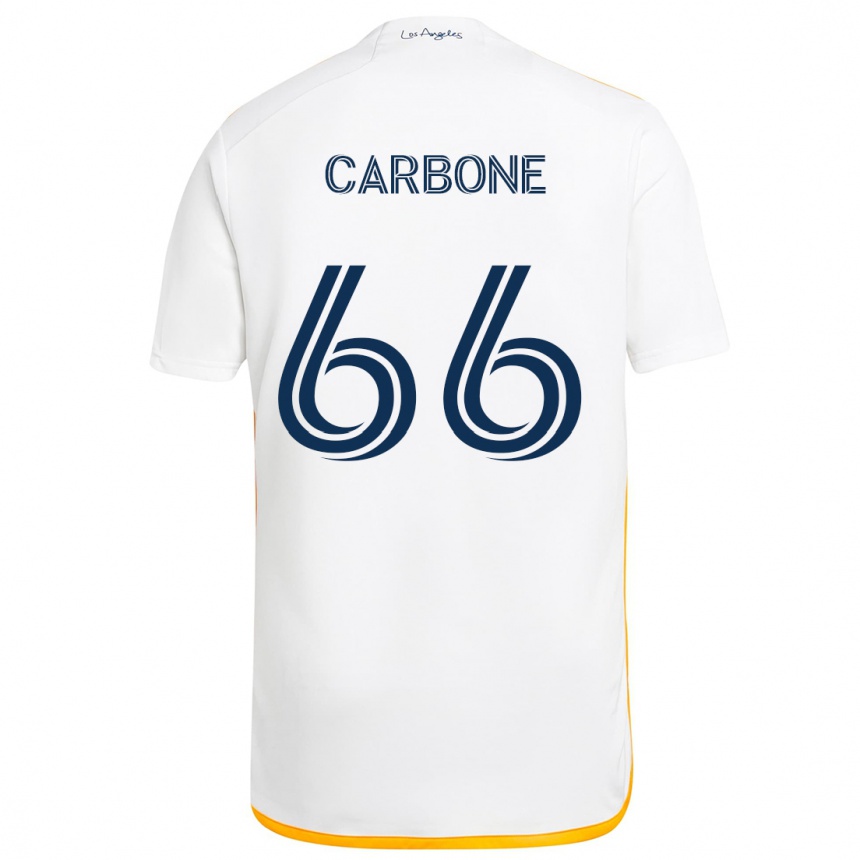 Kids Football Matteo Carbone #66 White Yellow Home Jersey 2024/25 T-Shirt