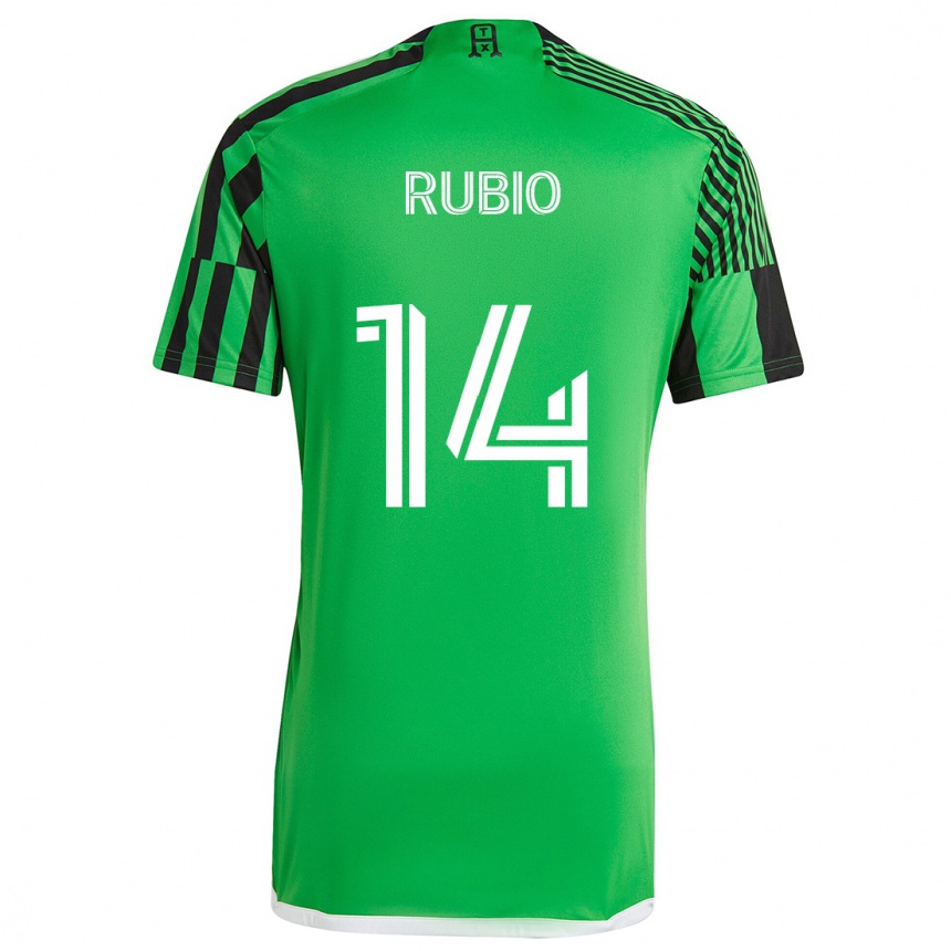 Kids Football Diego Rubio #14 Green Black Home Jersey 2024/25 T-Shirt