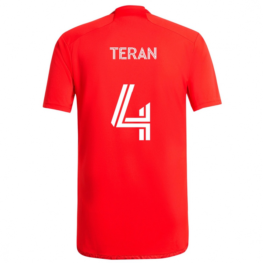 Kids Football Carlos Terán #4 Red White Home Jersey 2024/25 T-Shirt