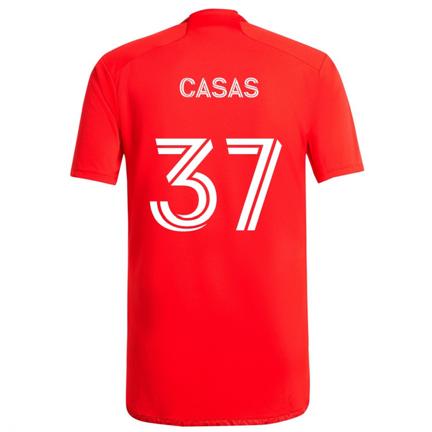 Kids Football Javier Casas #37 Red White Home Jersey 2024/25 T-Shirt