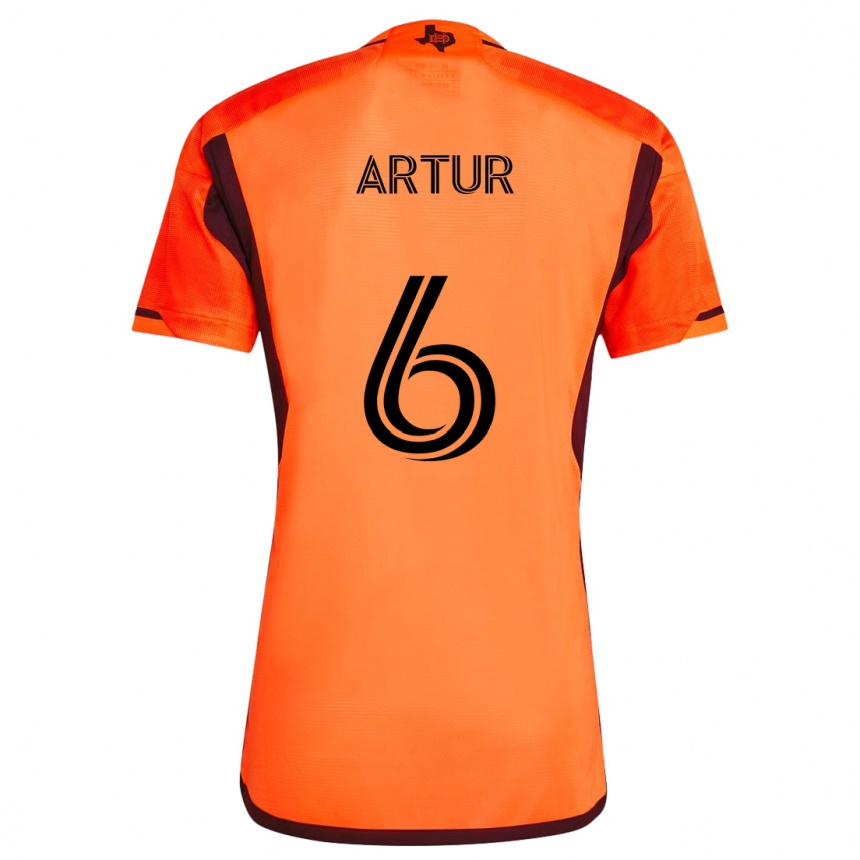 Kids Football Artur #6 Orange Black Home Jersey 2024/25 T-Shirt