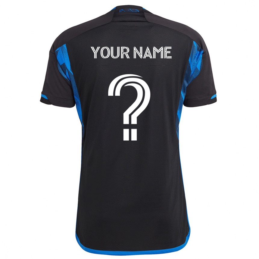 Kids Football Your Name #0 Blue Black Home Jersey 2024/25 T-Shirt