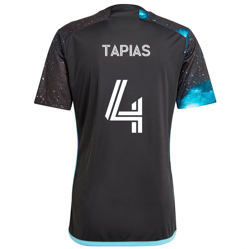 Kids Football Miguel Tapias #4 Black Blue Home Jersey 2024/25 T-Shirt