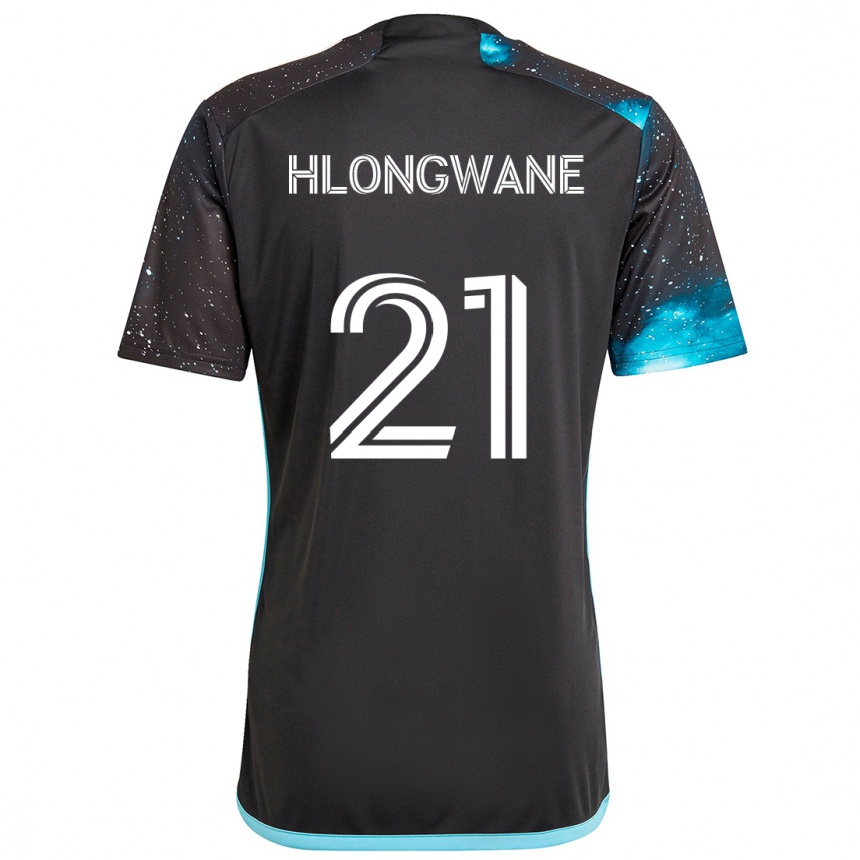 Kids Football Bongokuhle Hlongwane #21 Black Blue Home Jersey 2024/25 T-Shirt