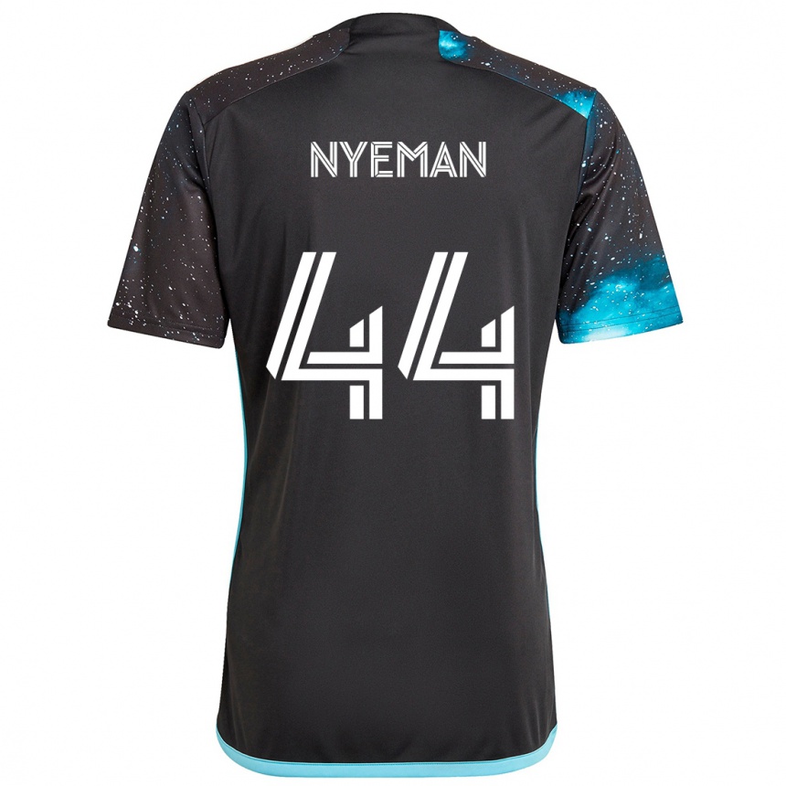 Kids Football Moses Nyeman #44 Black Blue Home Jersey 2024/25 T-Shirt