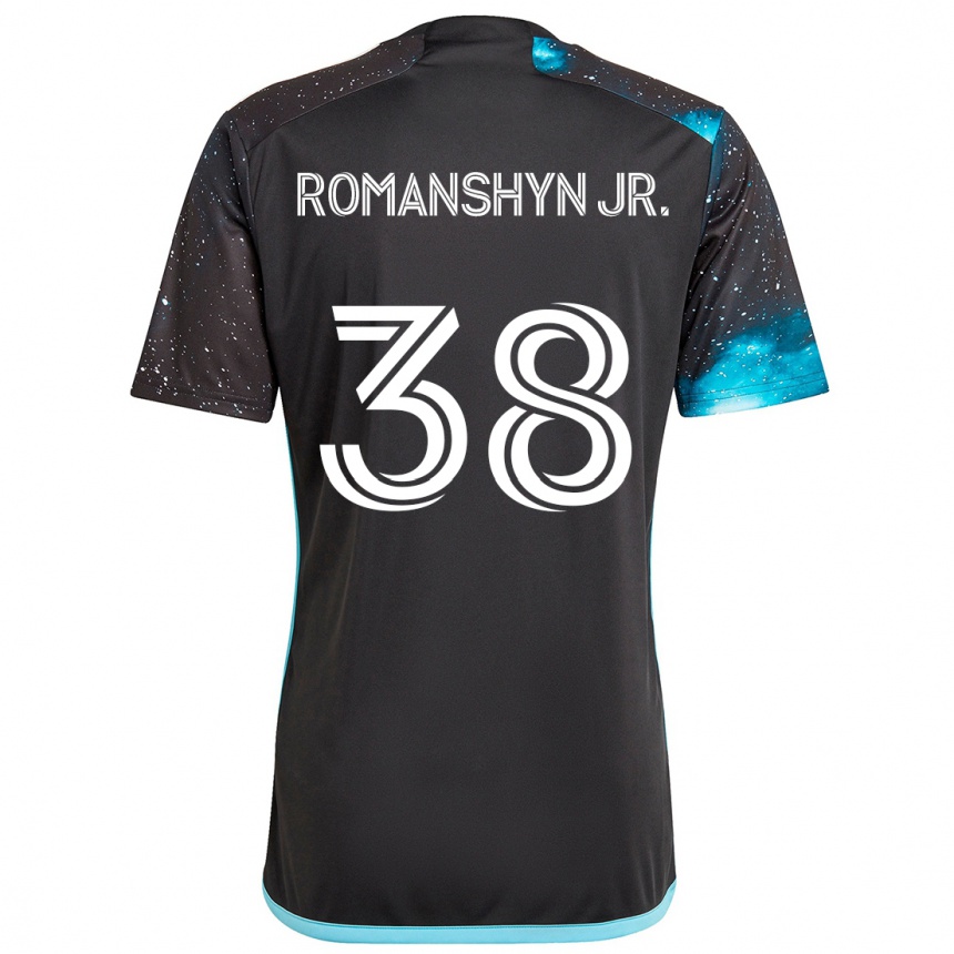 Kids Football Kage Romanshyn Jr. #38 Black Blue Home Jersey 2024/25 T-Shirt