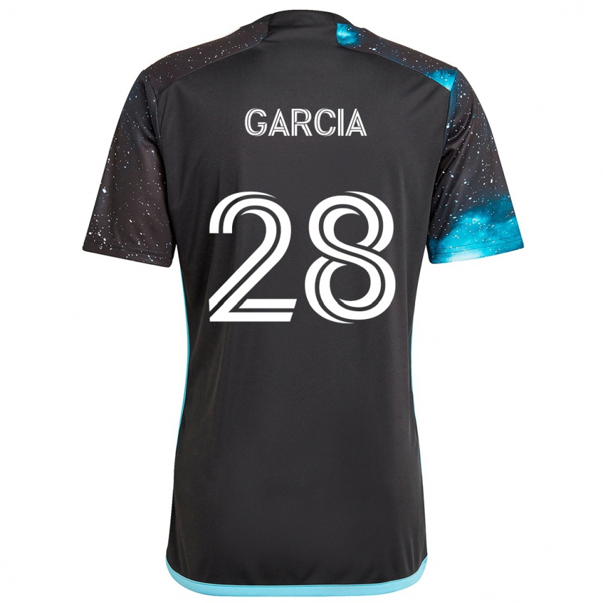 Kids Football Mender García #28 Black Blue Home Jersey 2024/25 T-Shirt