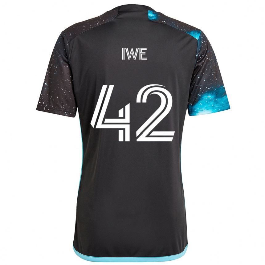 Kids Football Emmanuel Iwe #42 Black Blue Home Jersey 2024/25 T-Shirt