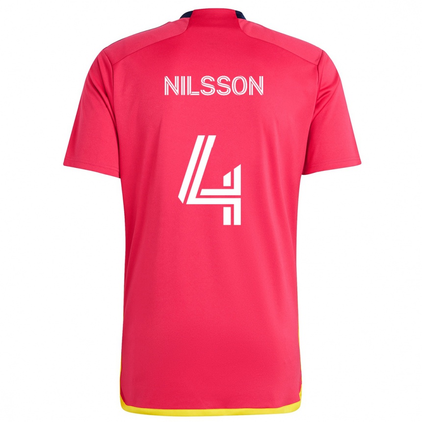 Kids Football Joakim Nilsson #4 Red Blue Home Jersey 2024/25 T-Shirt