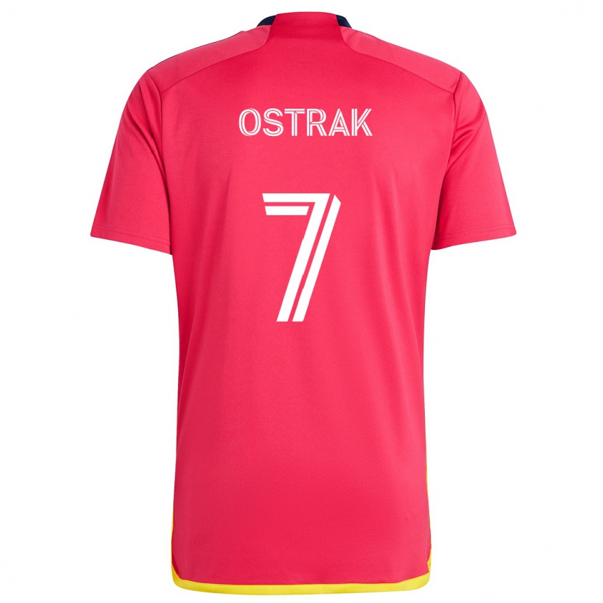 Kids Football Tomás Ostrák #7 Red Blue Home Jersey 2024/25 T-Shirt