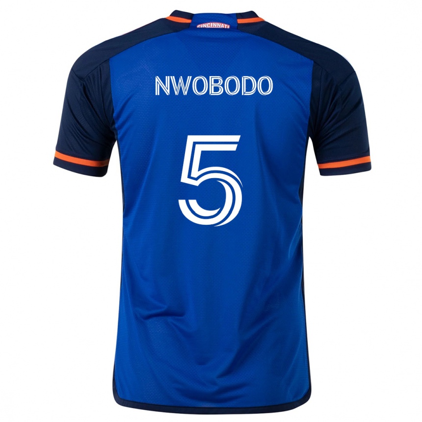 Kids Football Obinna Nwobodo #5 Blue White Home Jersey 2024/25 T-Shirt