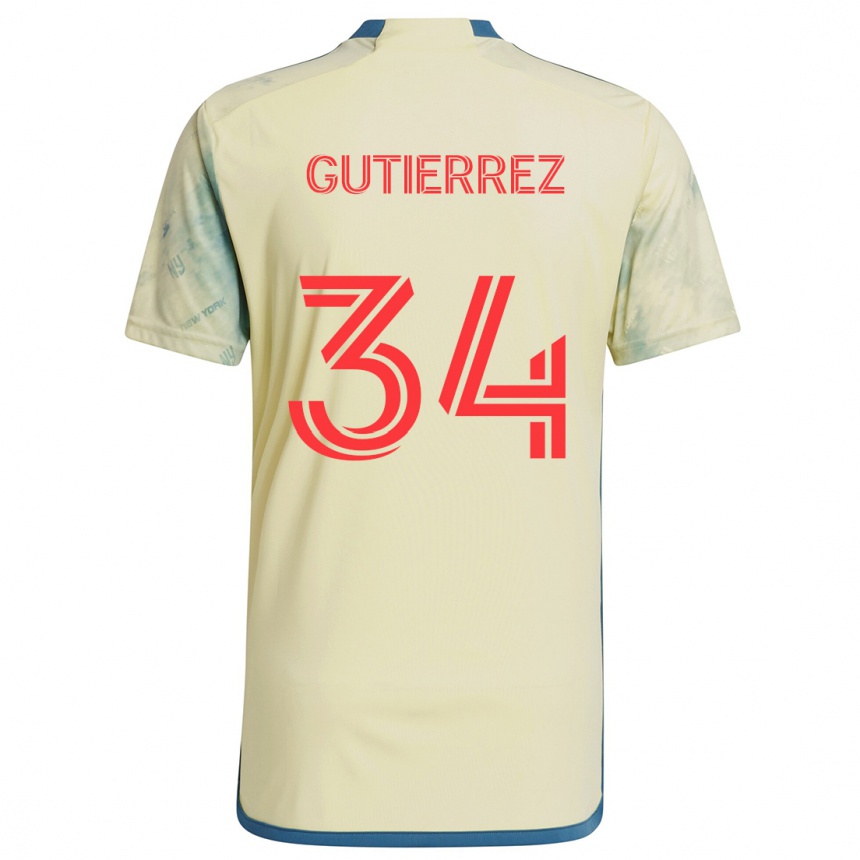 Kids Football Juan Gutierrez #34 Yellow Red Blue Home Jersey 2024/25 T-Shirt