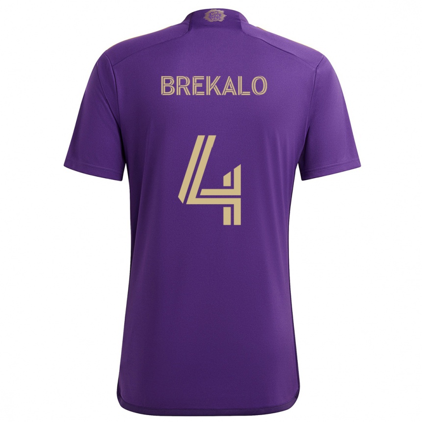 Kids Football David Brekalo #4 Purple Yellow Home Jersey 2024/25 T-Shirt