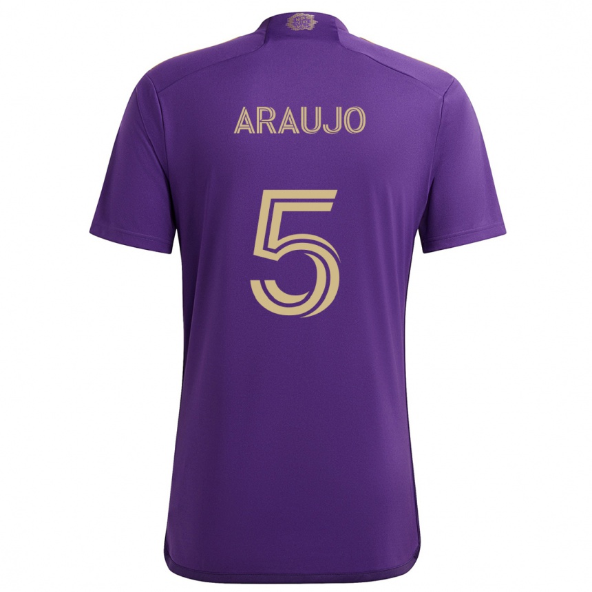 Kids Football César Araújo #5 Purple Yellow Home Jersey 2024/25 T-Shirt