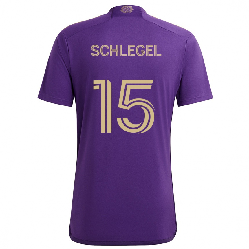 Kids Football Rodrigo Schlegel #15 Purple Yellow Home Jersey 2024/25 T-Shirt