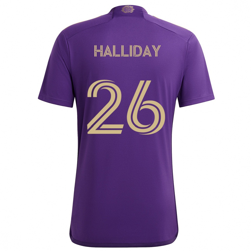 Kids Football Michael Halliday #26 Purple Yellow Home Jersey 2024/25 T-Shirt