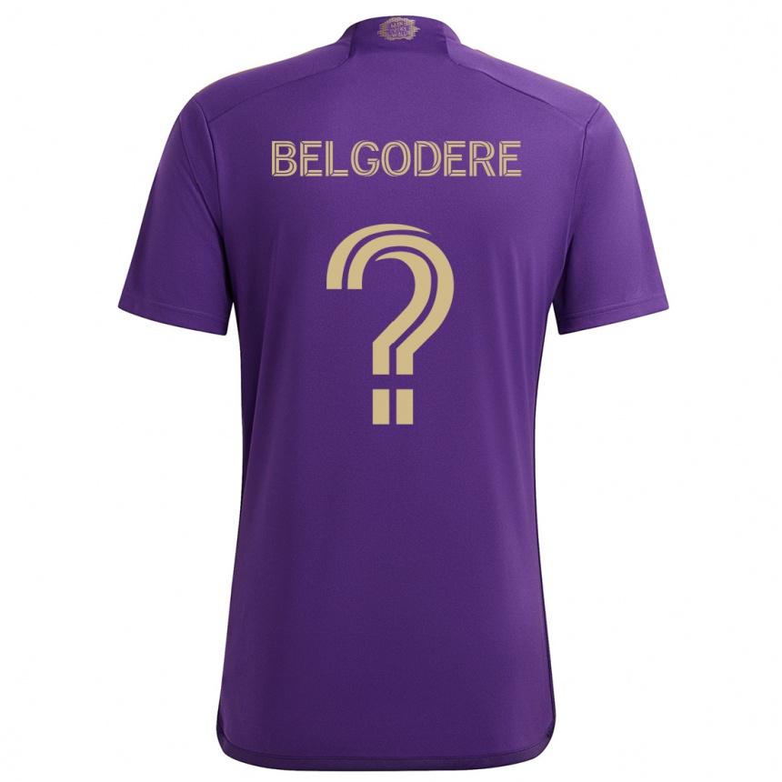 Kids Football Matthew Belgodere #0 Purple Yellow Home Jersey 2024/25 T-Shirt