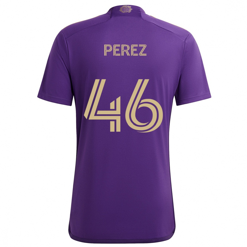 Kids Football Franco Pérez #46 Purple Yellow Home Jersey 2024/25 T-Shirt