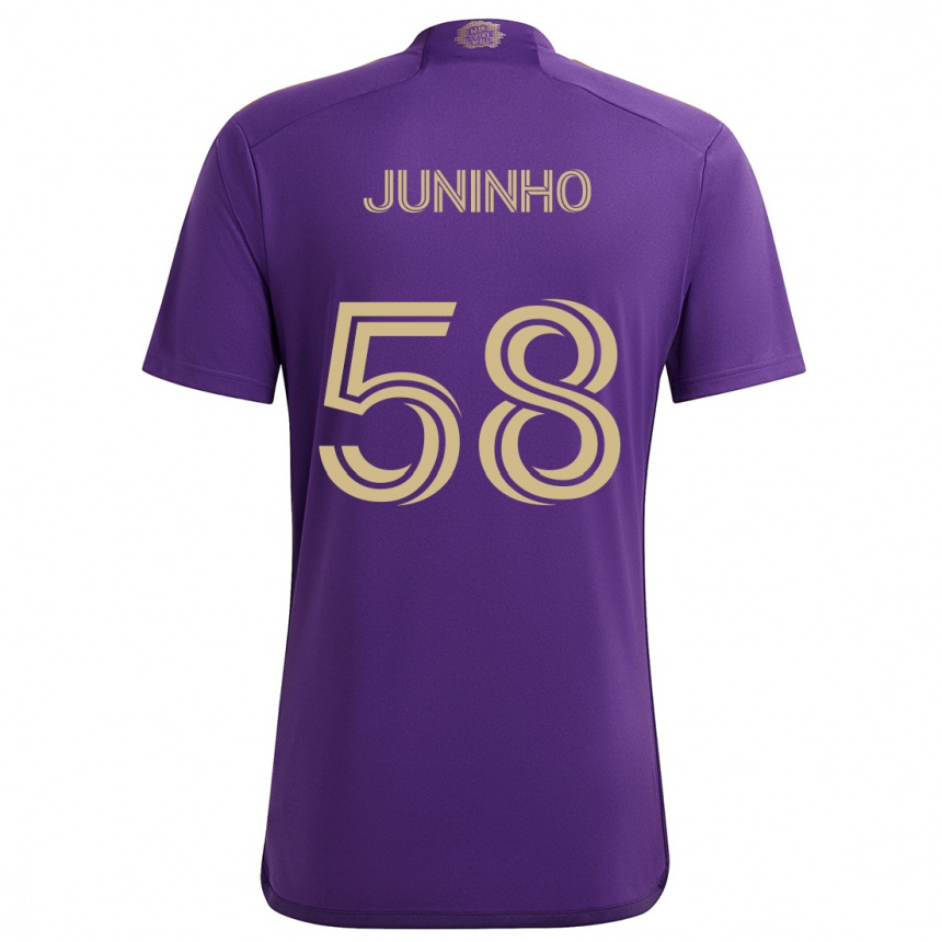 Kids Football Juninho #58 Purple Yellow Home Jersey 2024/25 T-Shirt