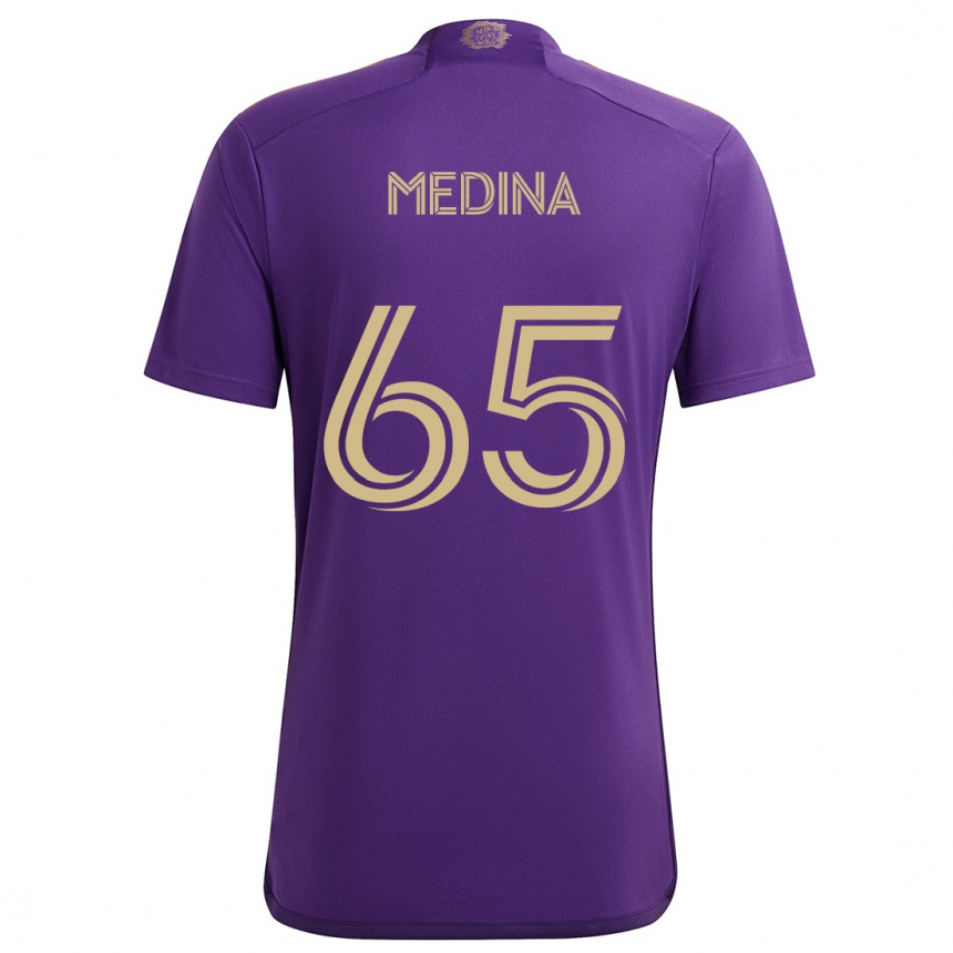 Kids Football Cristian Medina #65 Purple Yellow Home Jersey 2024/25 T-Shirt