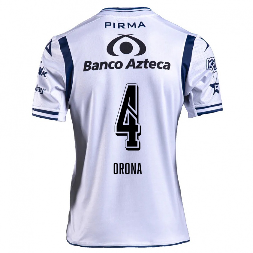 Kids Football Efraín Orona #4 White Navy Blue Home Jersey 2024/25 T-Shirt