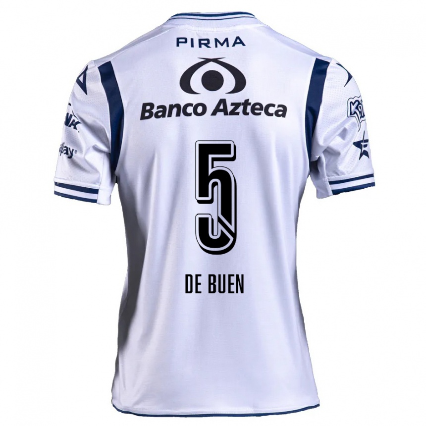 Kids Football Diego De Buen #5 White Navy Blue Home Jersey 2024/25 T-Shirt