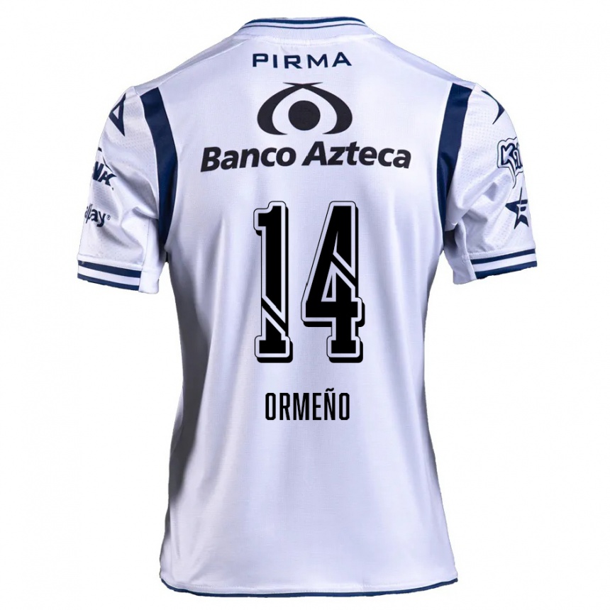 Kids Football Santiago Ormeño #14 White Navy Blue Home Jersey 2024/25 T-Shirt