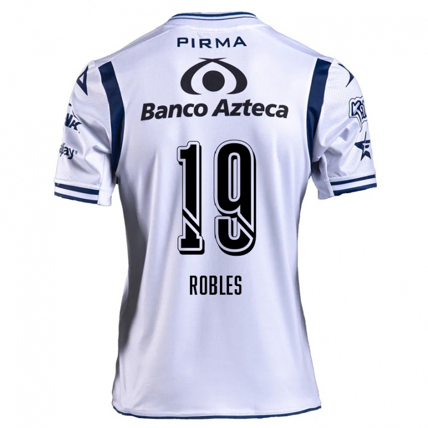 Kids Football Ángel Robles #19 White Navy Blue Home Jersey 2024/25 T-Shirt