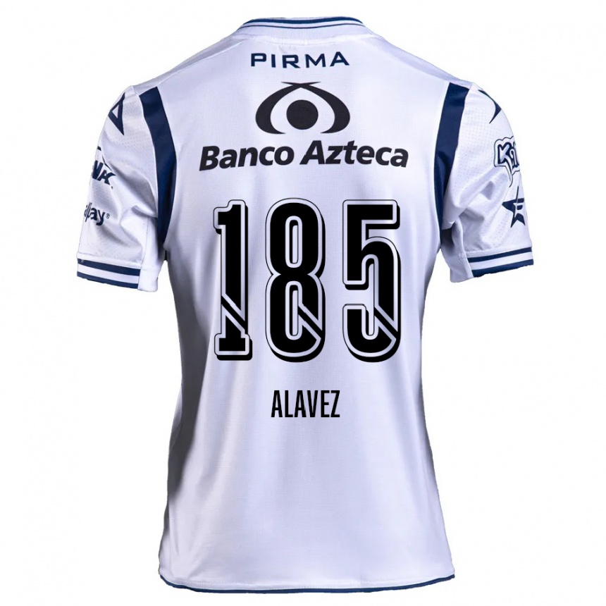 Kids Football Brian Alavez #185 White Navy Blue Home Jersey 2024/25 T-Shirt